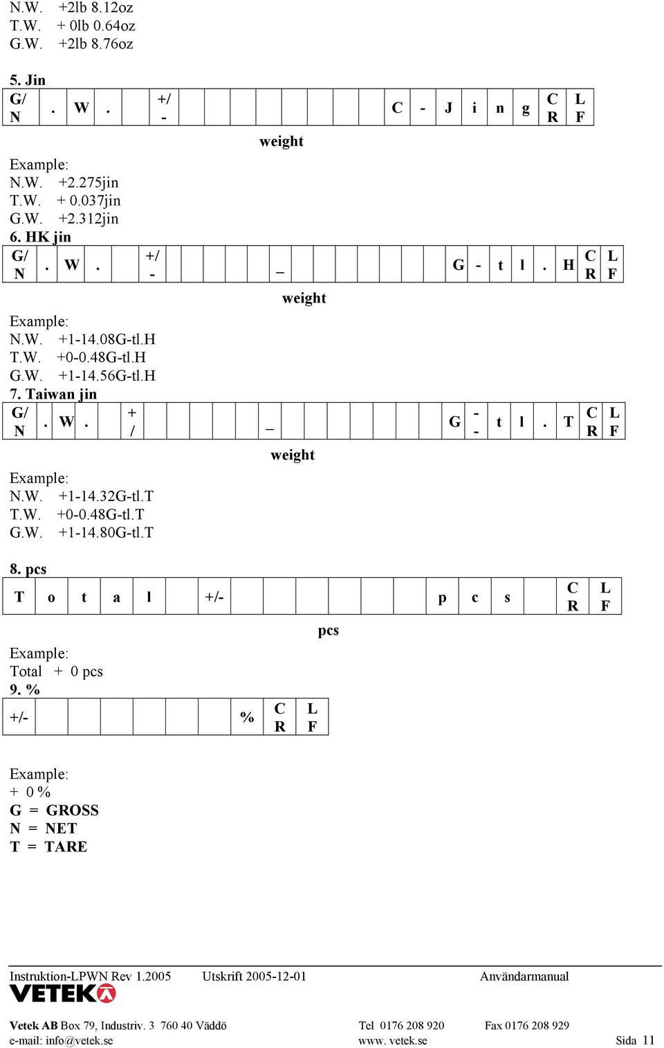 W. +1-14.80G-tl.T +/ - weight - J i n g _ G - t l. H weight _ G - - weight t l. T L F L F L F 8.