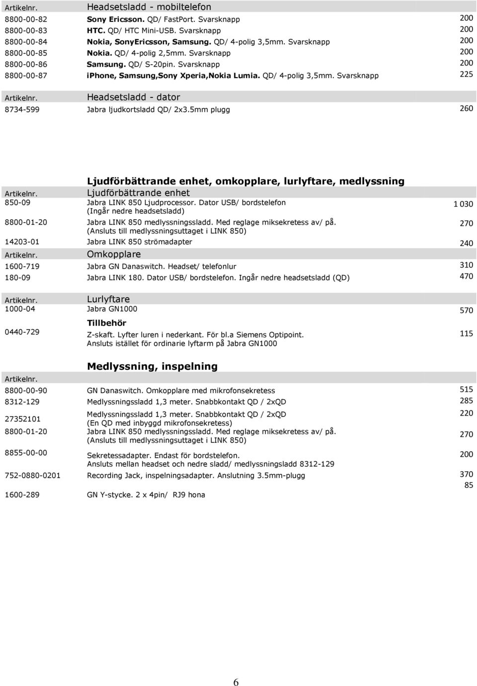 Svarsknapp 225 Headsetsladd - dator 8734-599 Jabra ljudkortsladd QD/ 2x3.