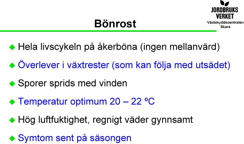 Sporer sprids med vinden Temperatur optimum 20 22 ºC