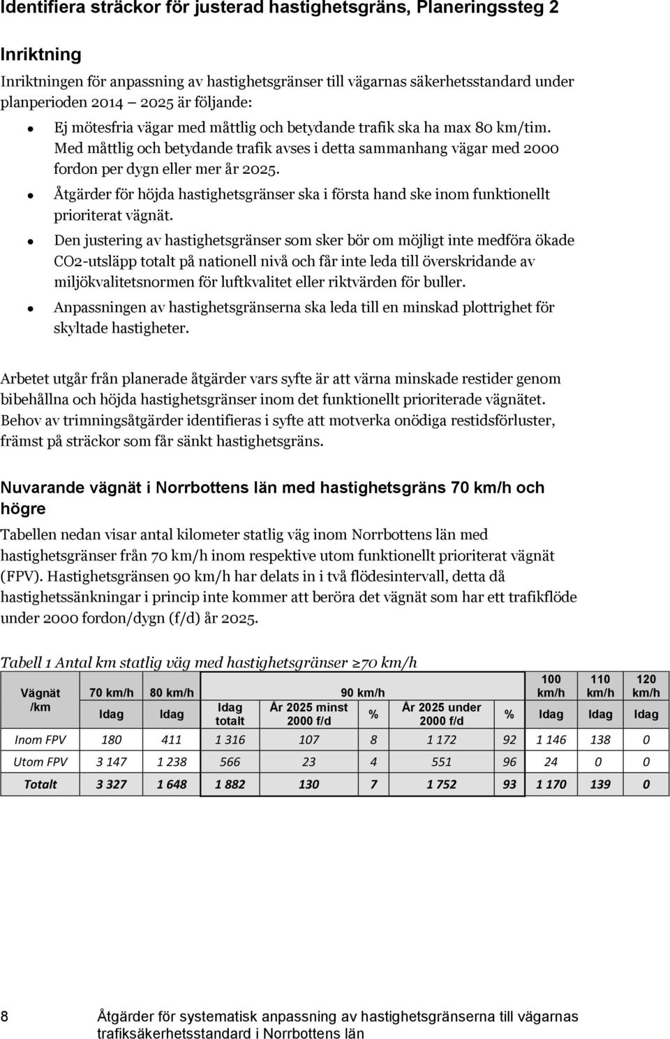 Åtgärder för höjda hastighetsgränser ska i första hand ske inom funktionellt prioriterat vägnät.