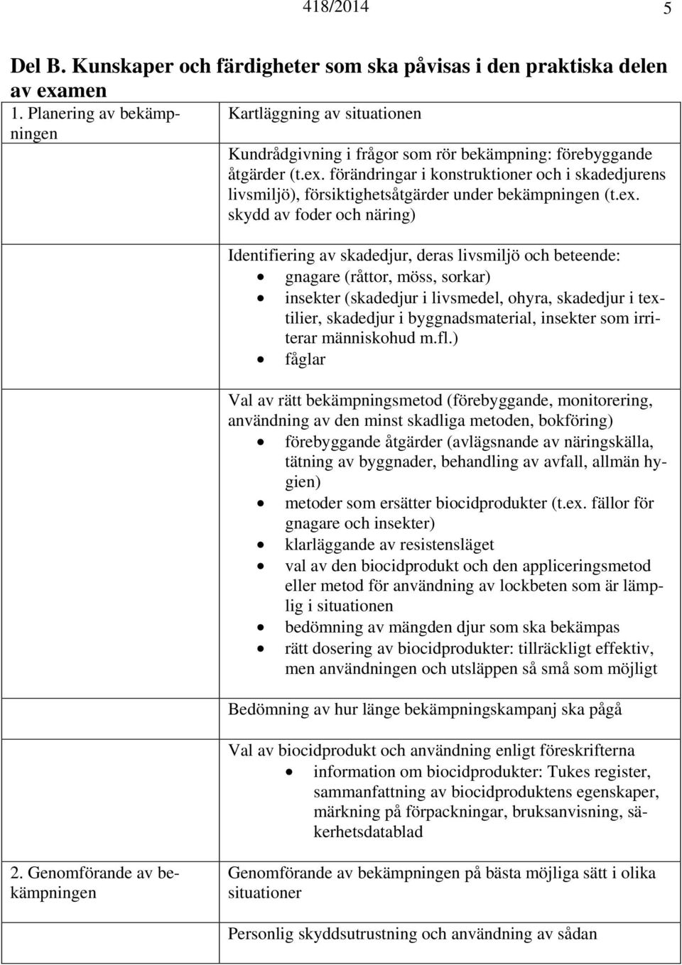 förändringar i konstruktioner och i skadedjurens livsmiljö), försiktighetsåtgärder under bekämpningen (t.ex.