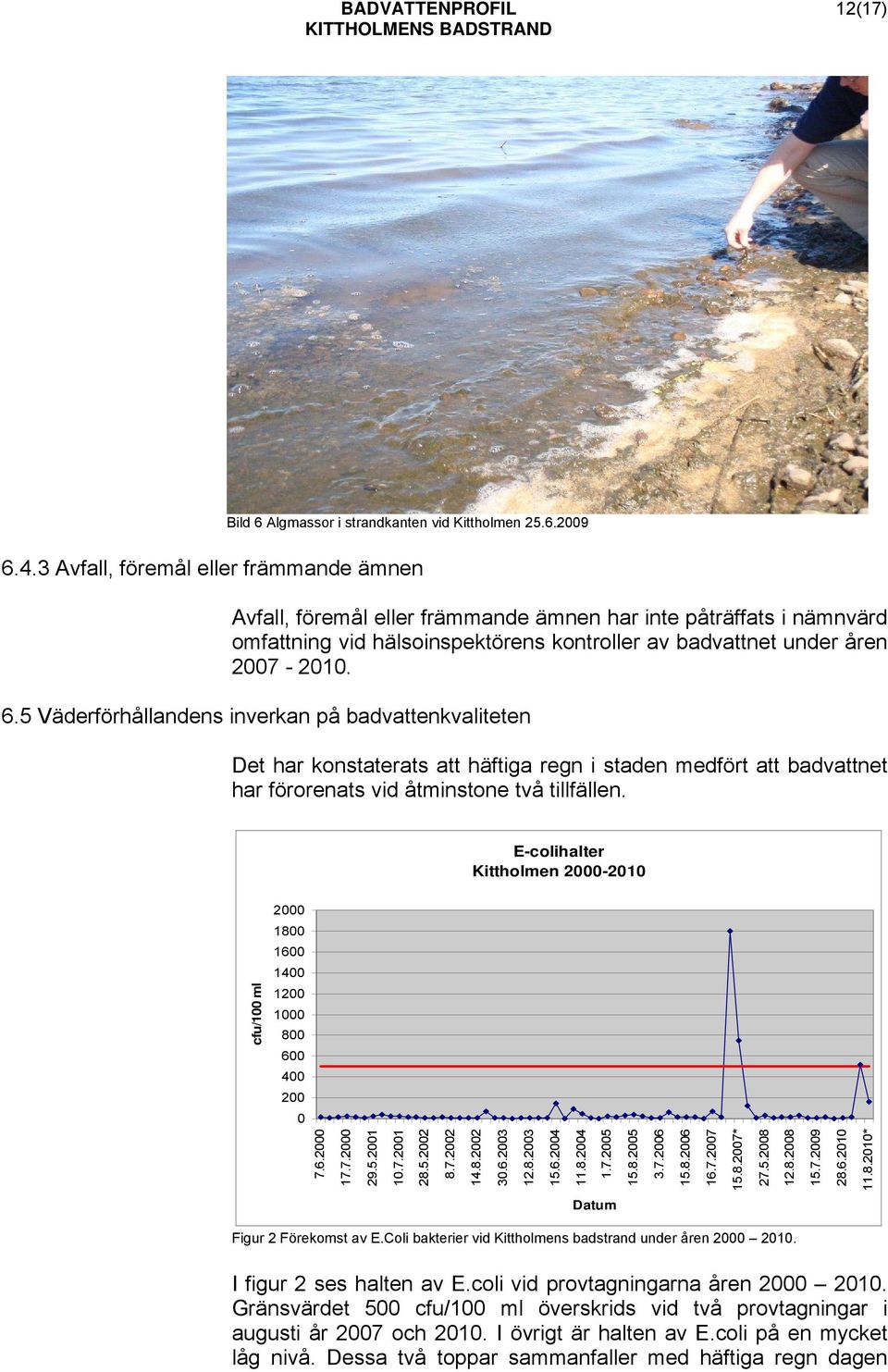 5 Väderförhållandens inverkan på badvattenkvaliteten Det har konstaterats att häftiga regn i staden medfört att badvattnet har förorenats vid åtminstone två tillfällen.