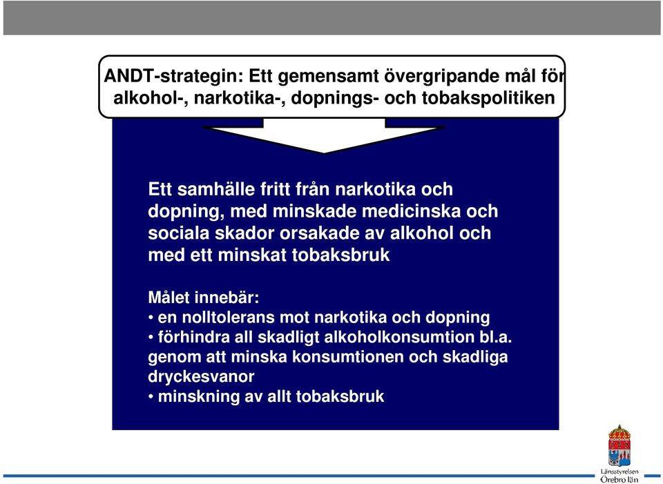 och med ett minskat tobaksbruk Målet innebär: en nolltolerans mot narkotika och dopning förhindra all