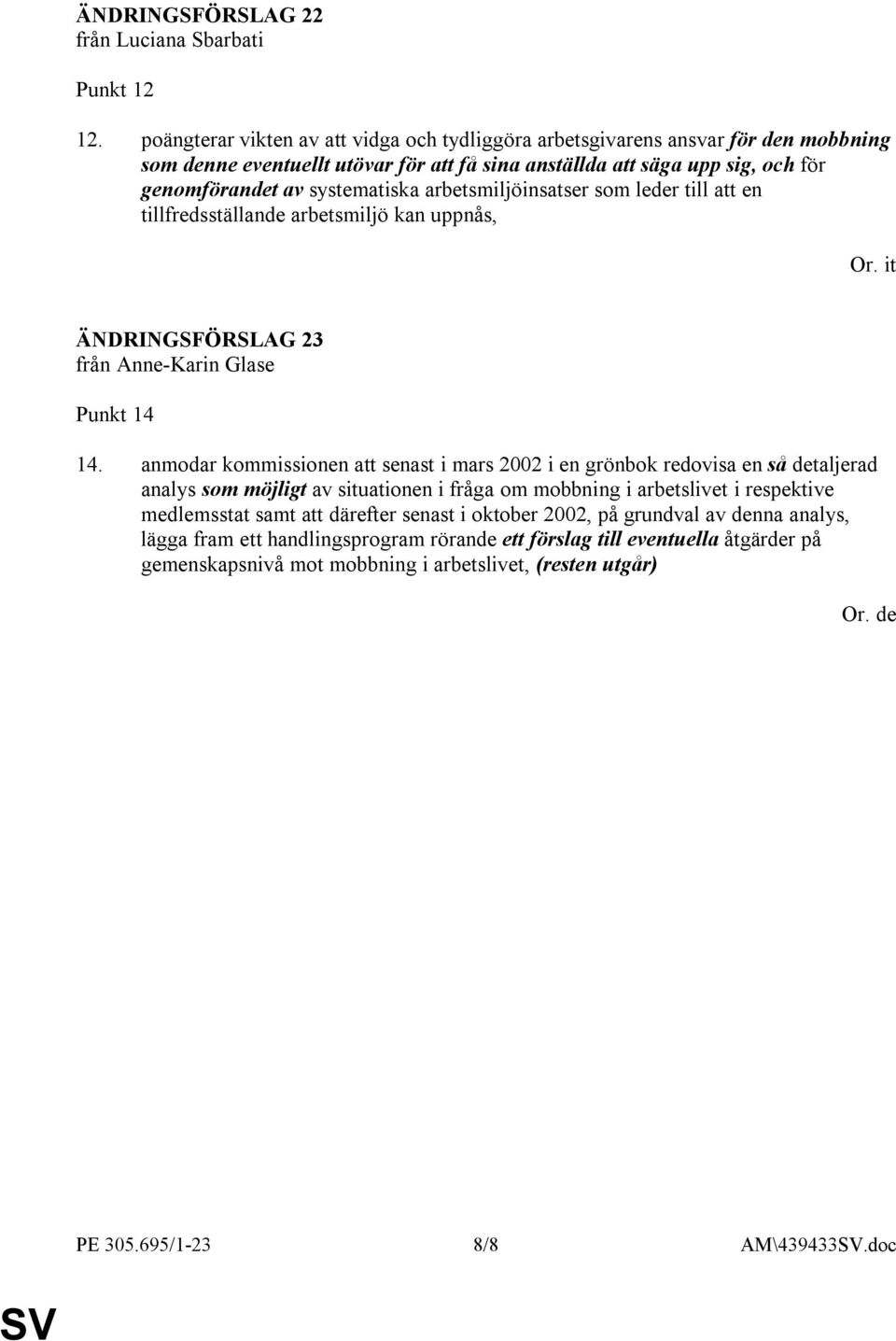 arbetsmiljöinsatser som leder till att en tillfredsställande arbetsmiljö kan uppnås, Or. it ÄNDRINGSFÖRSLAG 23 Punkt 14 14.