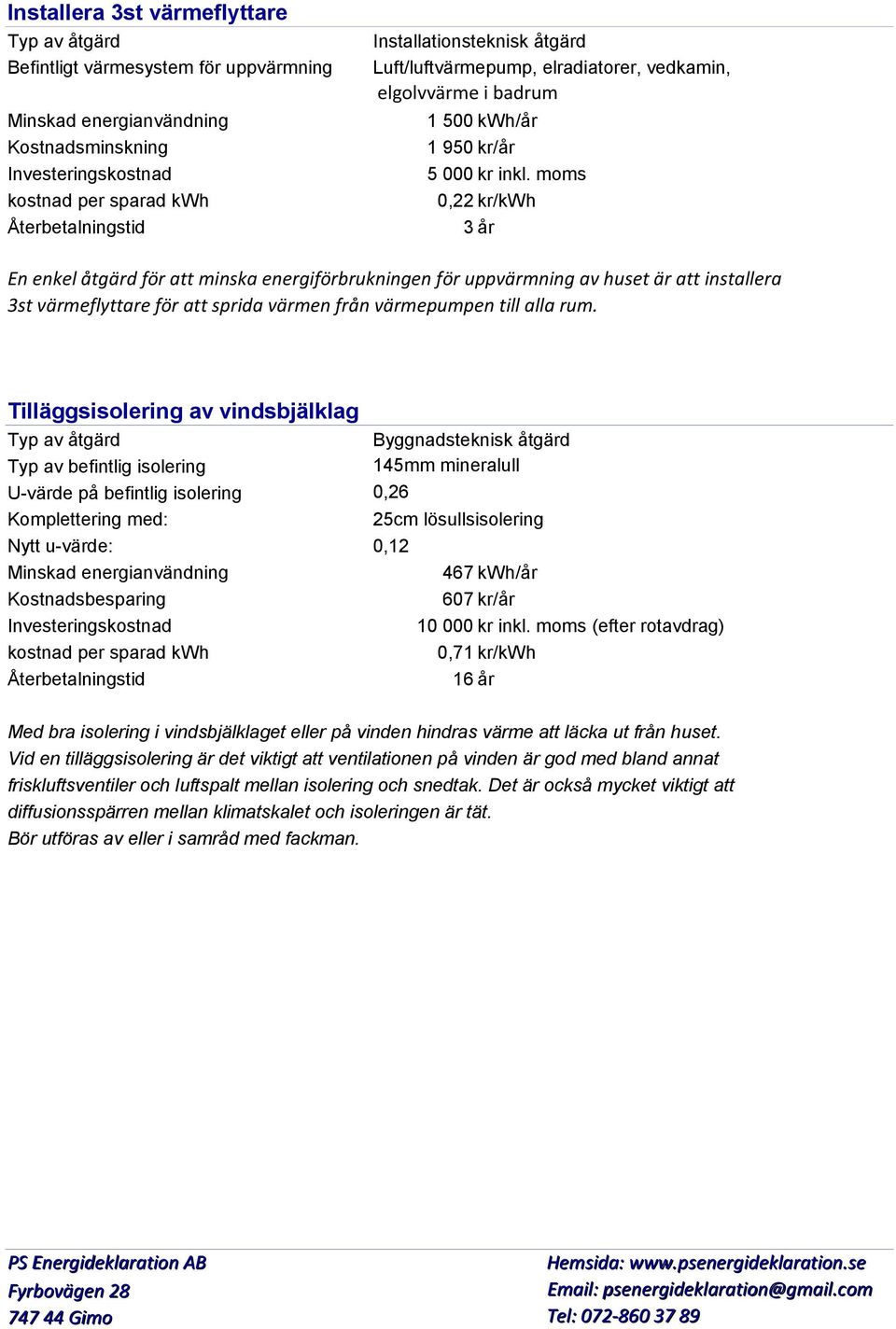 moms 0,22 kr/kwh 3 år En enkel åtgärd för att minska energiförbrukningen för uppvärmning av huset är att installera 3st värmeflyttare för att sprida värmen från värmepumpen till alla rum.