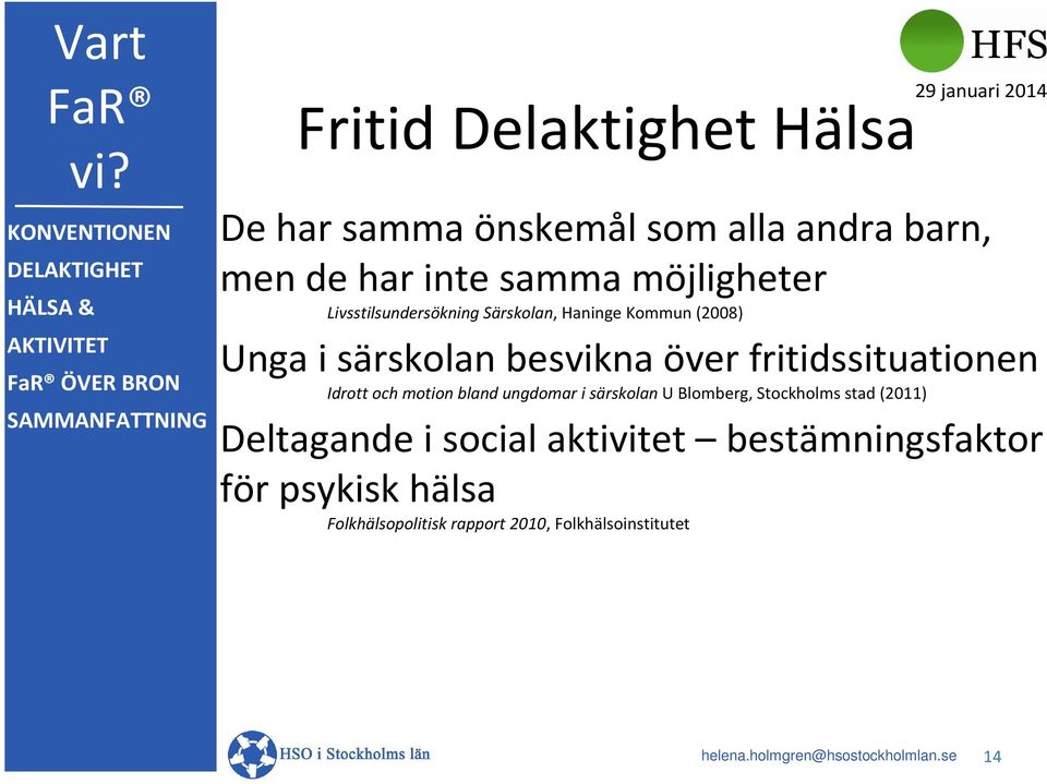 fritidssituationen Idrott och motion bland ungdomar i särskolan U Blomberg, Stockholms stad (2011)