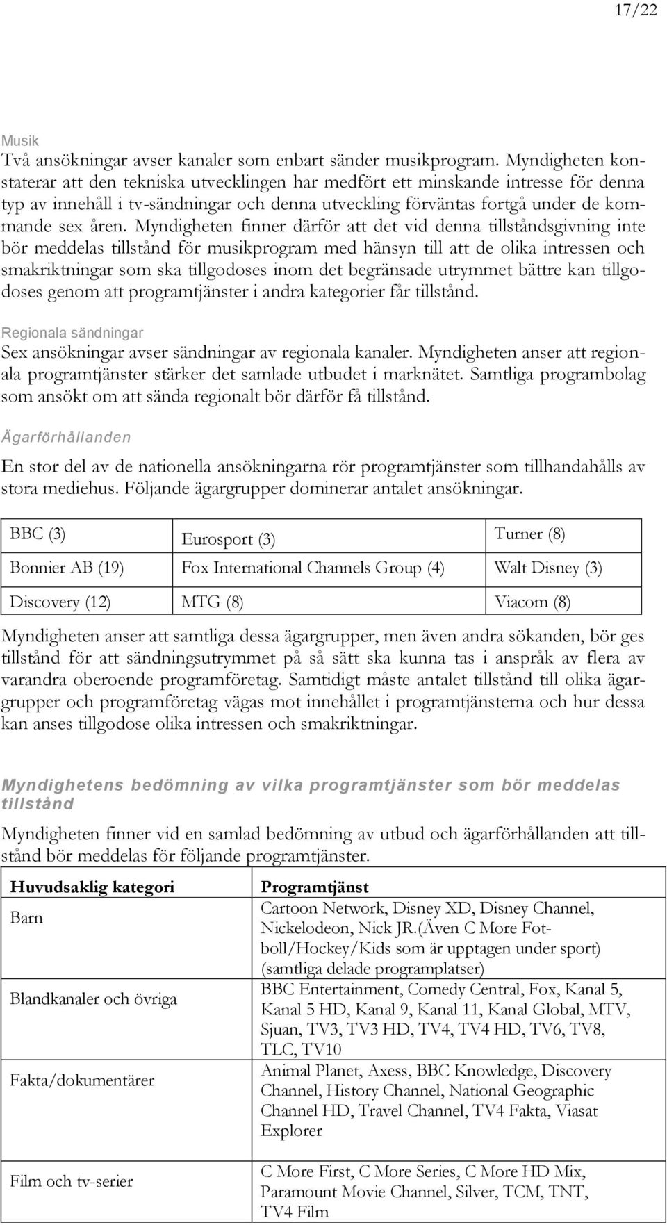 Myndigheten finner därför att det vid denna tillståndsgivning inte bör meddelas tillstånd för musikprogram med hänsyn till att de olika intressen och smakriktningar som ska tillgodoses inom det