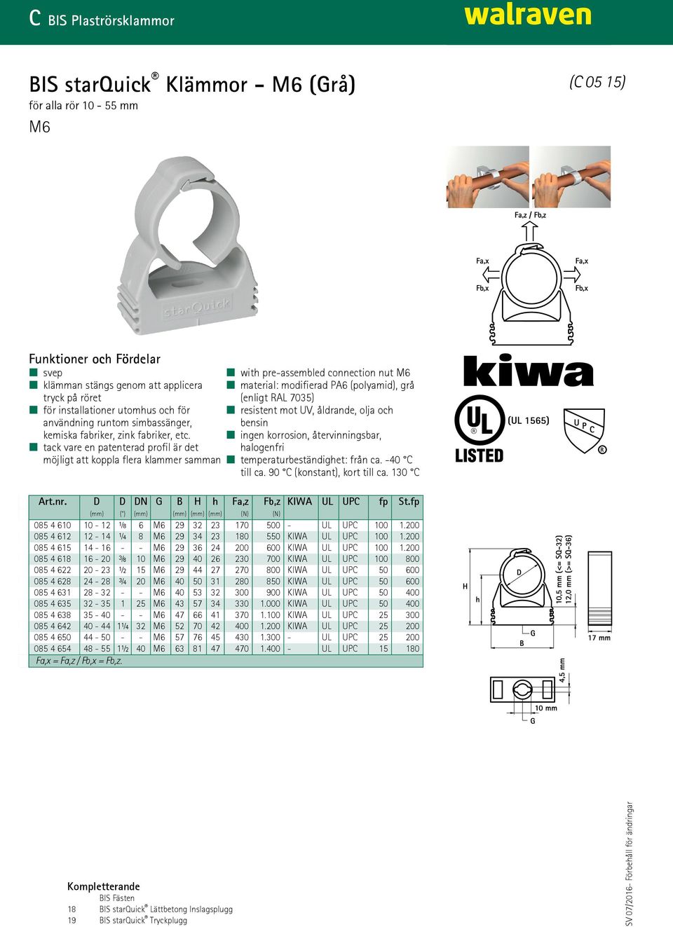 tack vare en patenterad profil är det möjligt att koppla flera klammer samman with pre-assembled connection nut M6 material: modifierad PA6 (polyamid), grå (enligt RAL 7035) resistent mot UV,