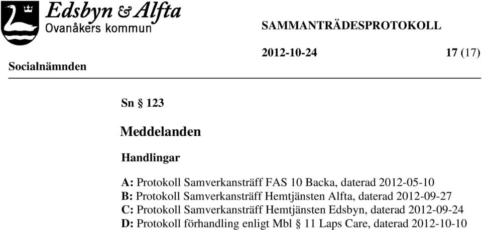 Alfta, daterad 2012-09-27 C: Protokoll Samverkansträff Hemtjänsten Edsbyn,
