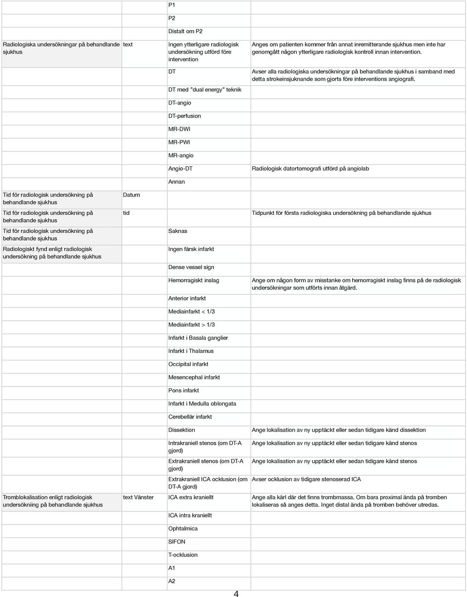DT Avser alla radiologiska undersökningar på behandlande sjukhus i samband med detta strokeinsjuknande som gjorts före interventions angiografi.