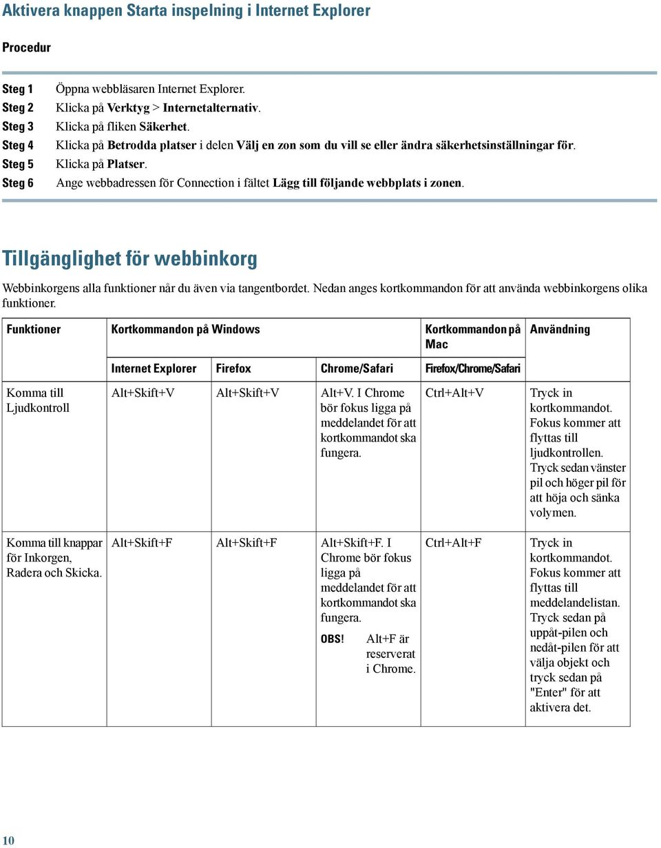 Ange webbadressen för Connection i fältet Lägg till följande webbplats i zonen. Tillgänglighet för webbinkorg Webbinkorgens alla funktioner når du även via tangentbordet.