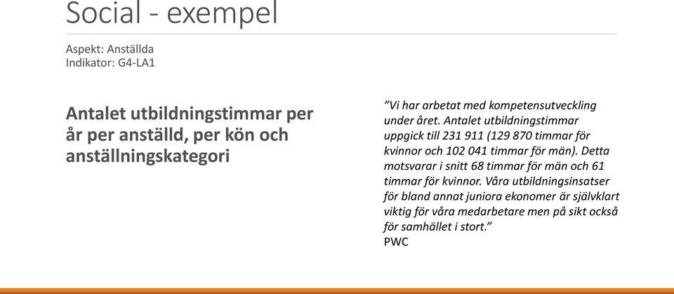 Antalet utbildningstimmar uppgick till 231 911 (129 870 timmar för kvinnor och 102 041 timmar för män).