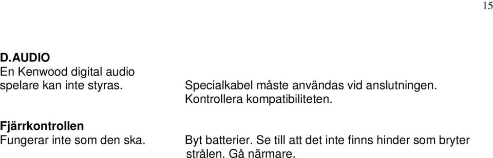 Specialkabel måste användas vid anslutningen. Kontrollera kompatibiliteten.