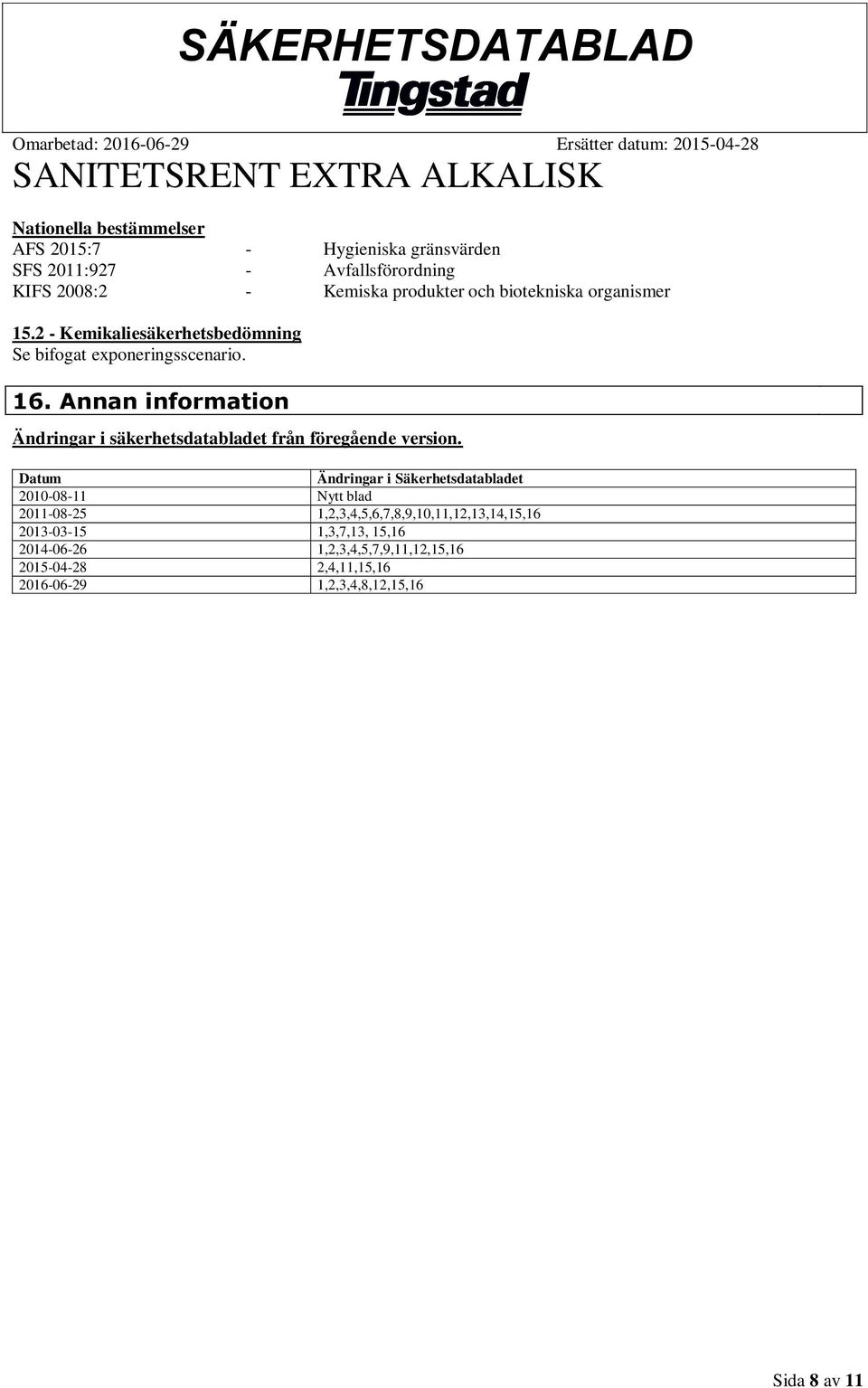 Annan information Ändringar i säkerhetsdatabladet från föregående version.