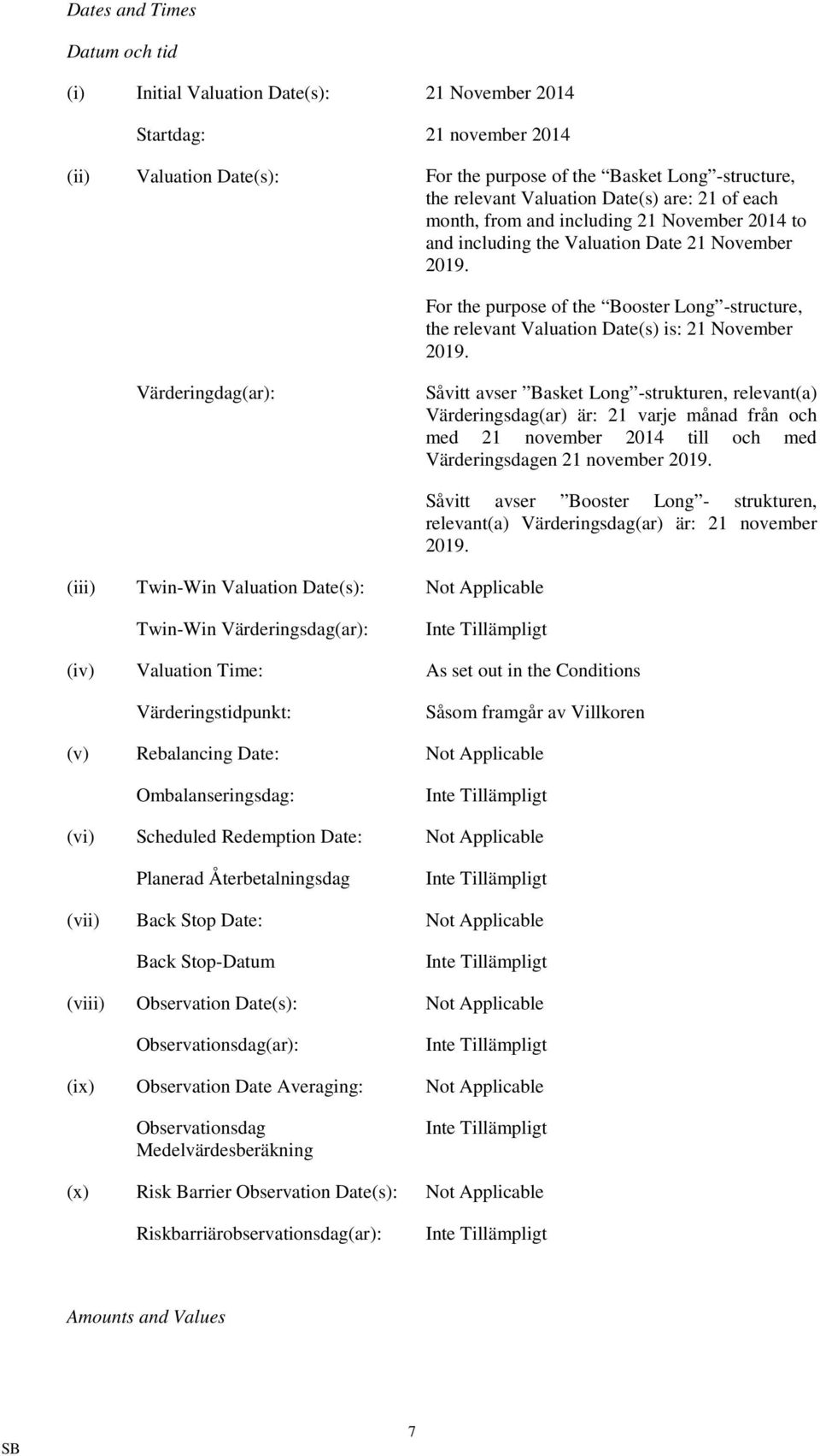 For the purpose of the Booster Long -structure, the relevant Valuation Date(s) is: 21 November 2019.