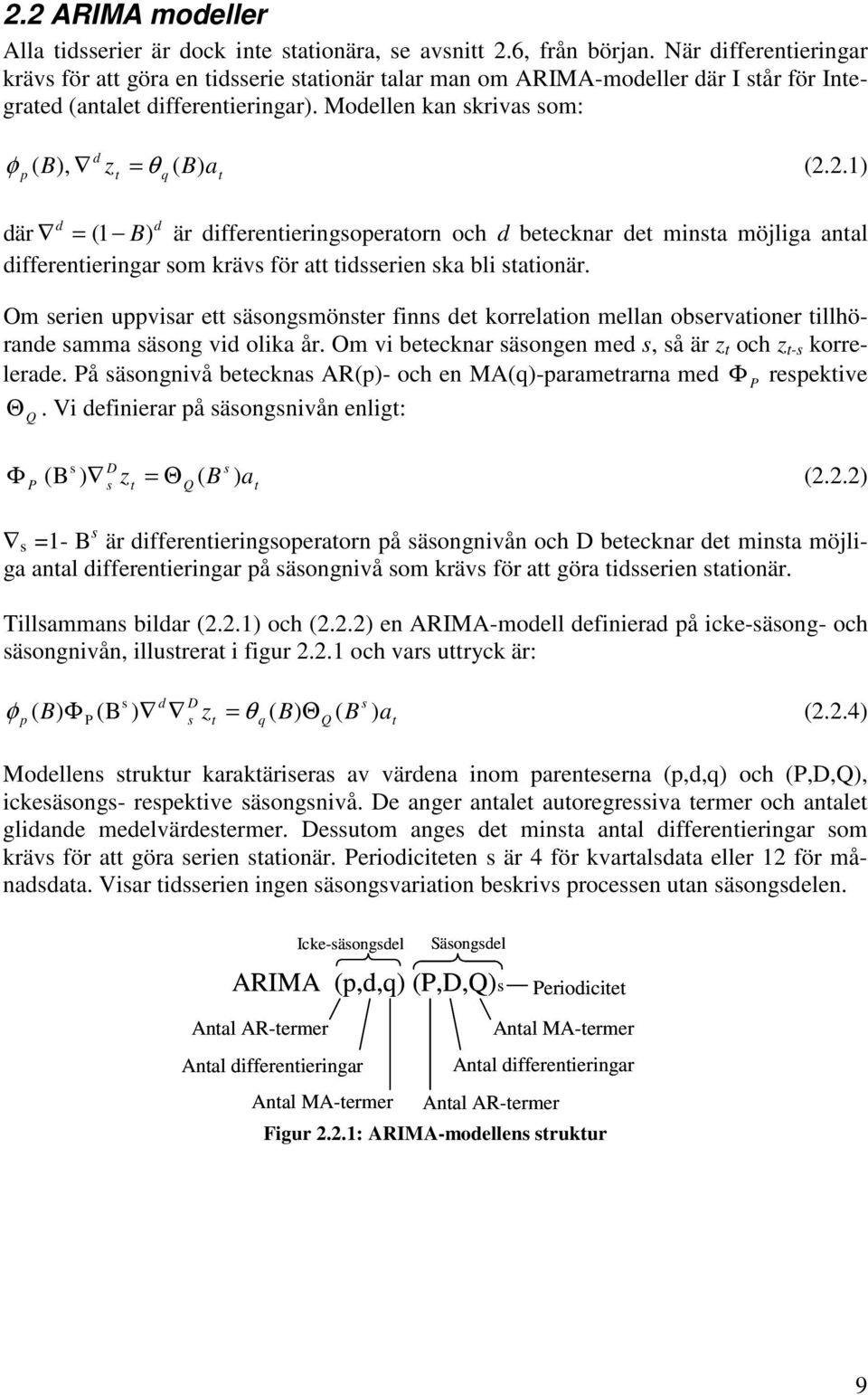 .) p d B ), z q ( B) d d där = ( B) är differenieringsoperaorn och d beecknar de minsa möjliga anal differenieringar som krävs för a idsserien ska bli saionär.