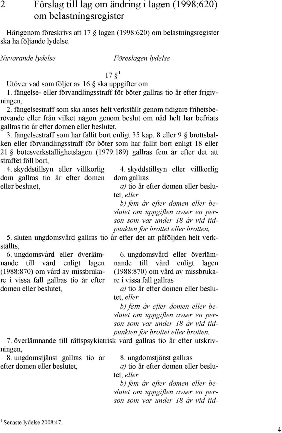 fängelsestraff som ska anses helt verkställt genom tidigare frihetsberövande eller från vilket någon genom beslut om nåd helt har befriats gallras tio år efter domen eller beslutet, 3.