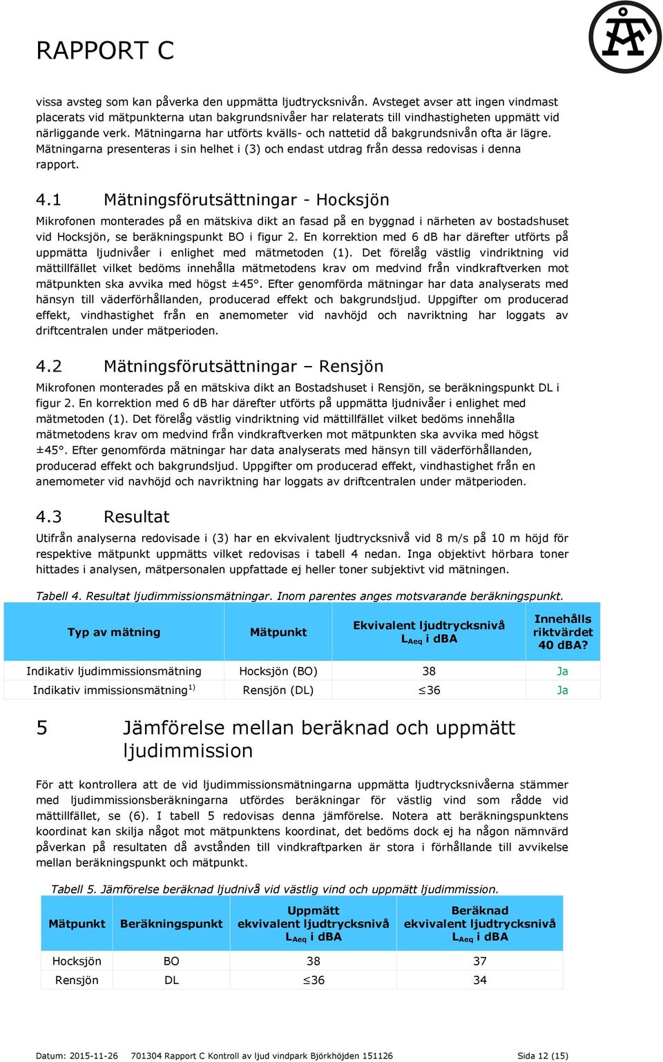 Mätningarna har utförts kvälls- och nattetid då bakgrundsnivån ofta är lägre. Mätningarna presenteras i sin helhet i (3) och endast utdrag från dessa redovisas i denna rapport. 4.