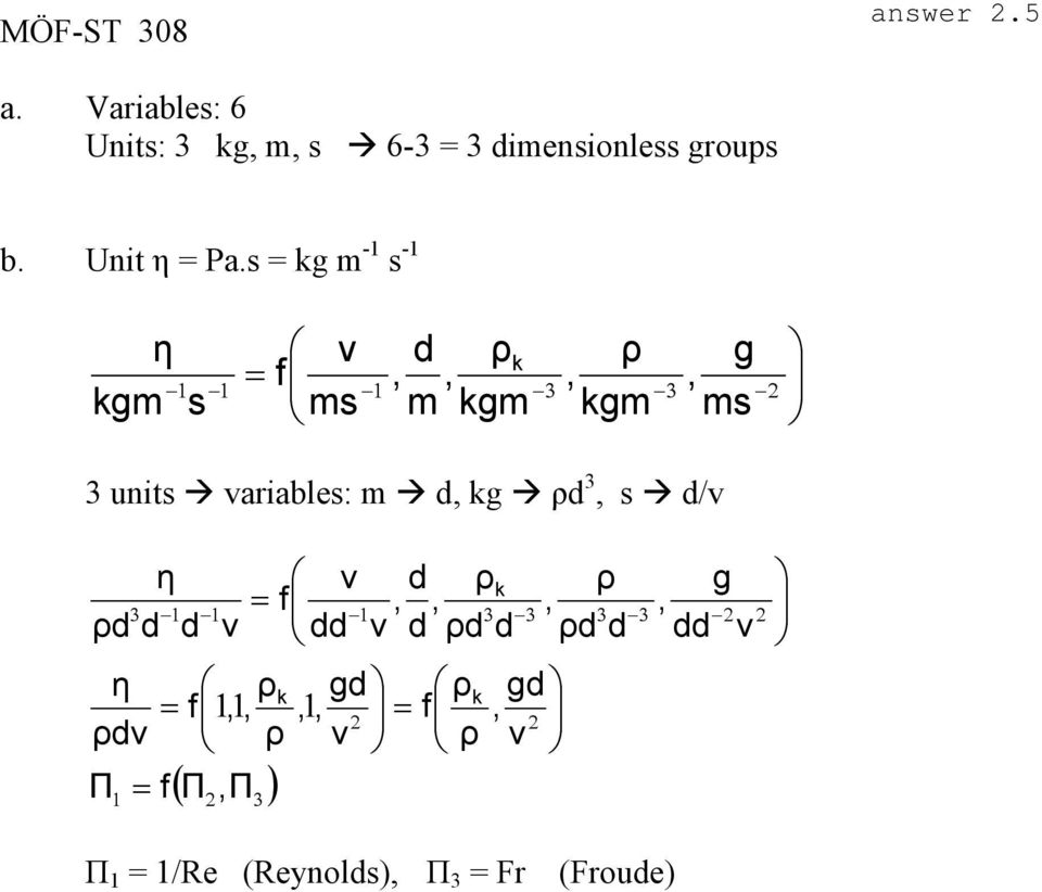 d, kg ρd 3, s d/v η 3 1 ρd d d 1 1 η ρk = f 11,, ρdv ρ Π = f ( Π,Π ) 2 v = f v dd 3 1 d ρ,, v d