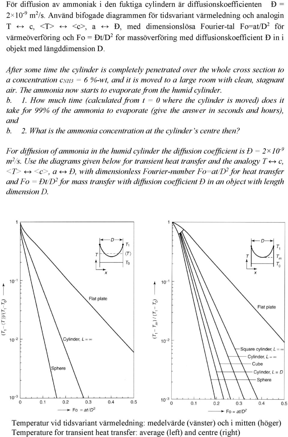 diffusionskoefficient Đ in i objekt med längddimension D.