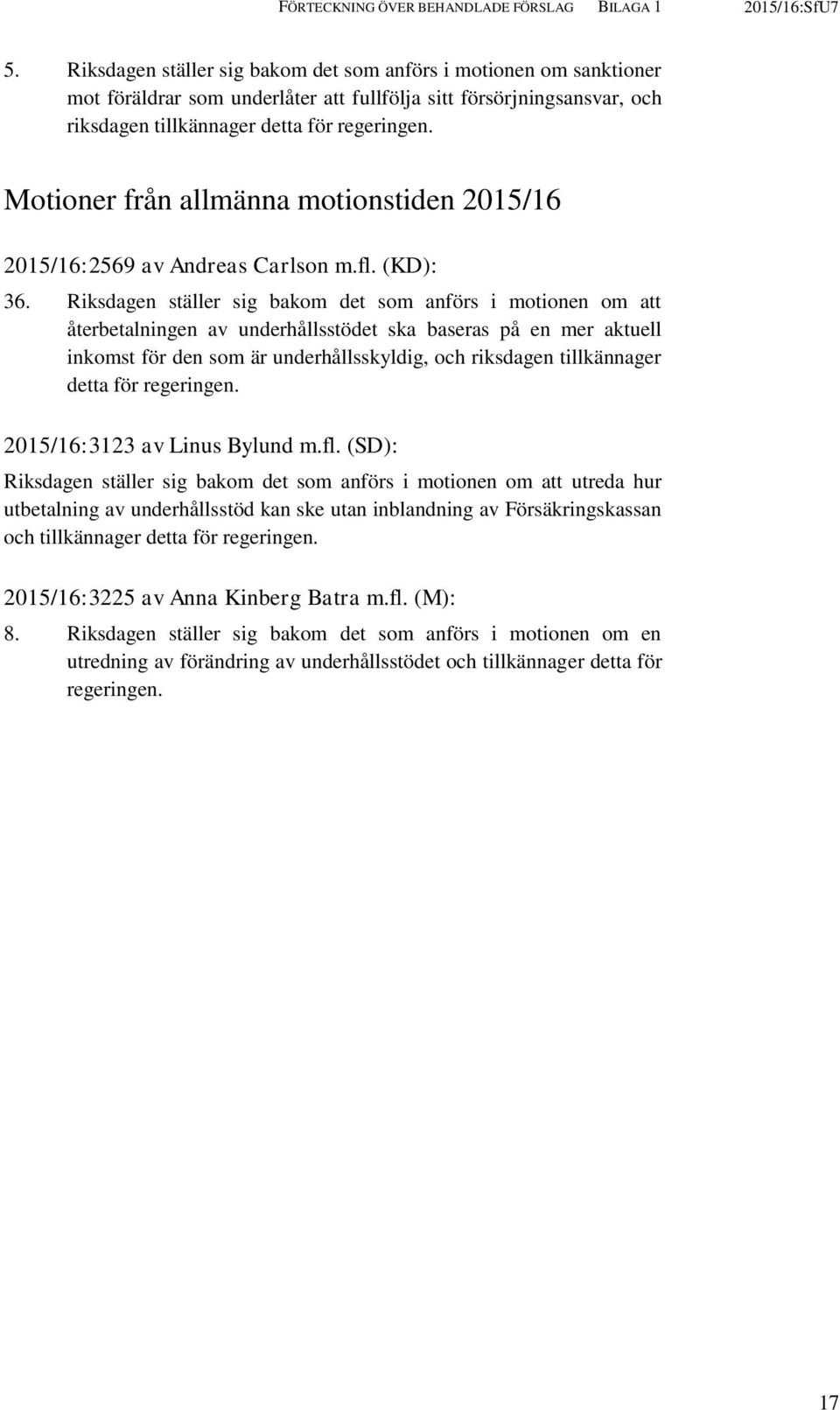 Motioner från allmänna motionstiden 2015/16 2015/16:2569 av Andreas Carlson m.fl. (KD): 36.