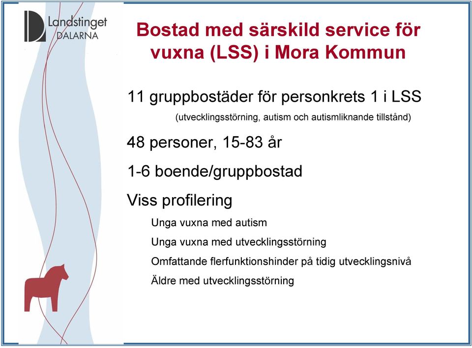 1-6 boende/gruppbostad Viss profilering Unga vuxna med autism Unga vuxna med