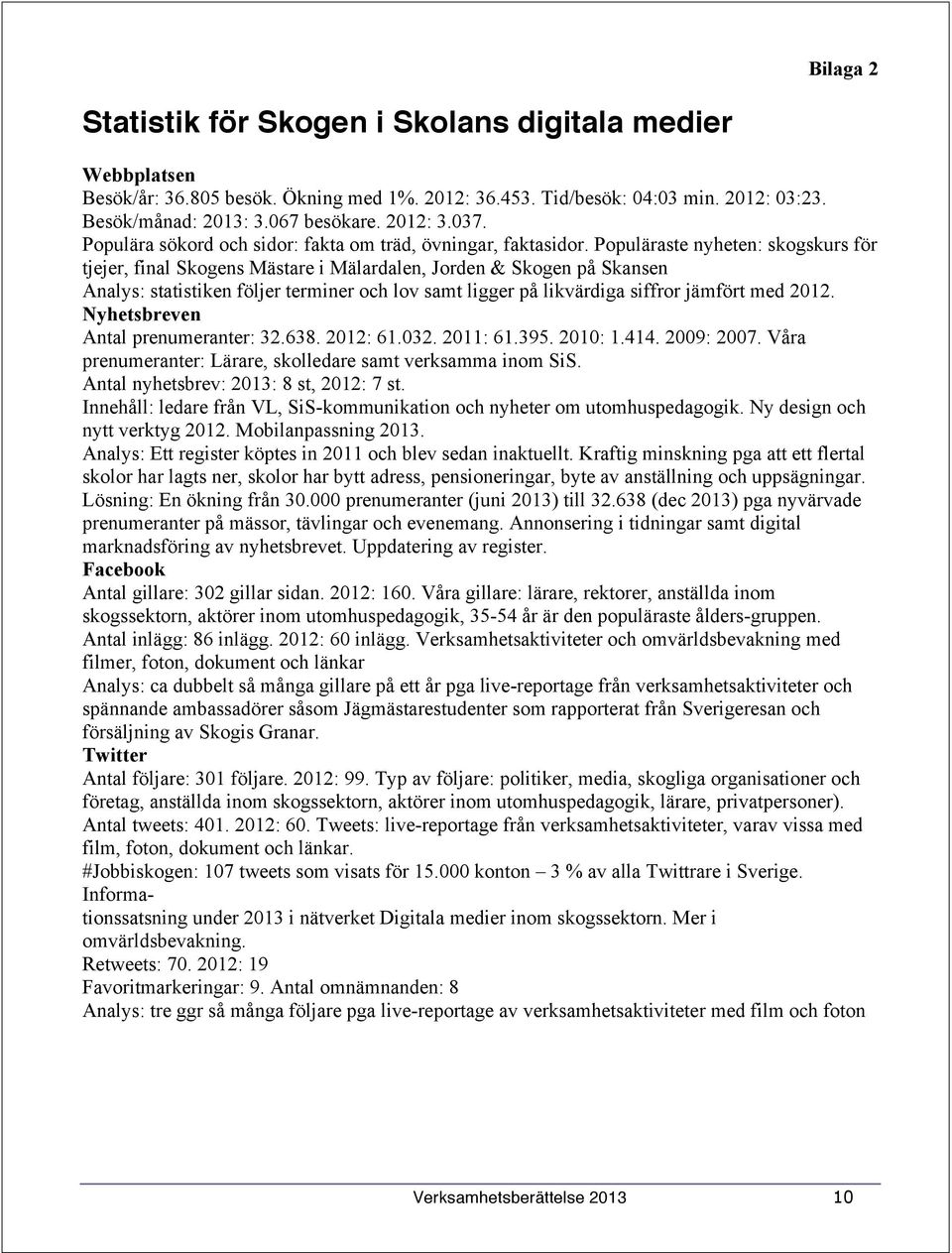 Populäraste nyheten: skogskurs för tjejer, final Skogens Mästare i Mälardalen, Jorden & Skogen på Skansen Analys: statistiken följer terminer och lov samt ligger på likvärdiga siffror jämfört med