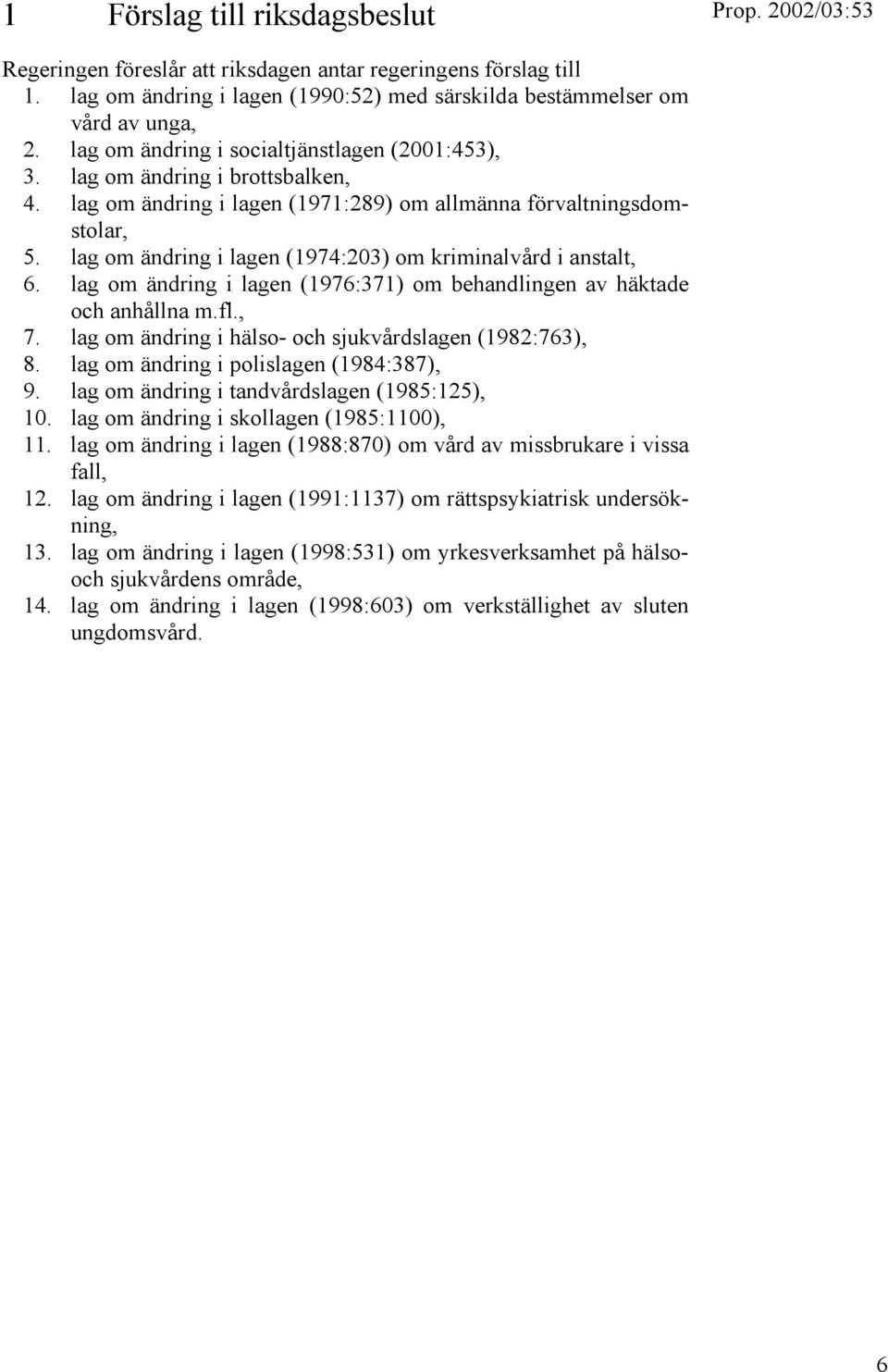 lag om ändring i lagen (1974:203) om kriminalvård i anstalt, 6. lag om ändring i lagen (1976:371) om behandlingen av häktade och anhållna m.fl., 7.