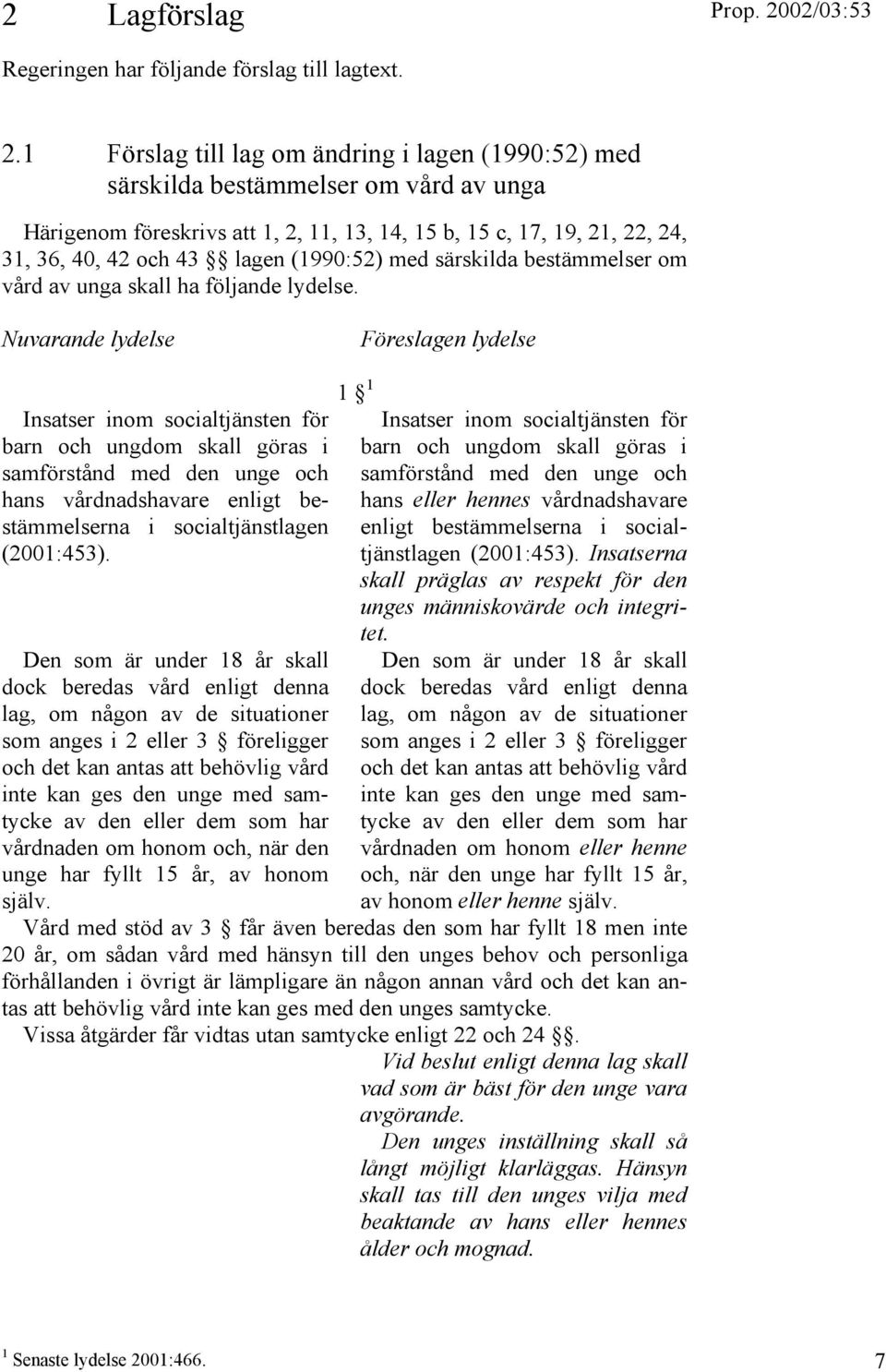 (1990:52) med särskilda bestämmelser om vård av unga skall ha följande lydelse.