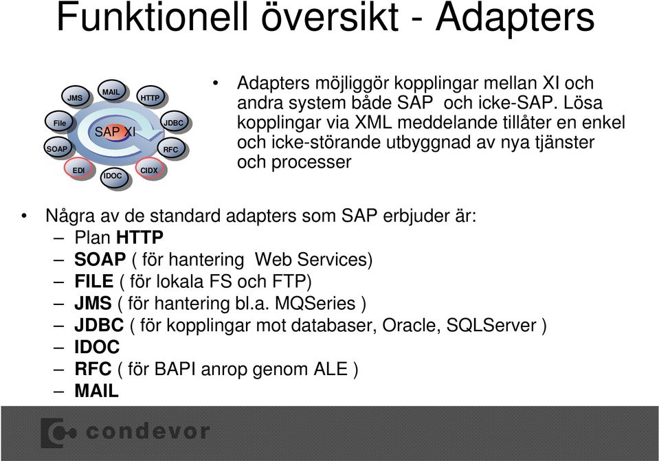 Lösa kopplingar via XML meddelande tillåter en enkel och icke-störande utbyggnad av nya tjänster och processer Några av de standard