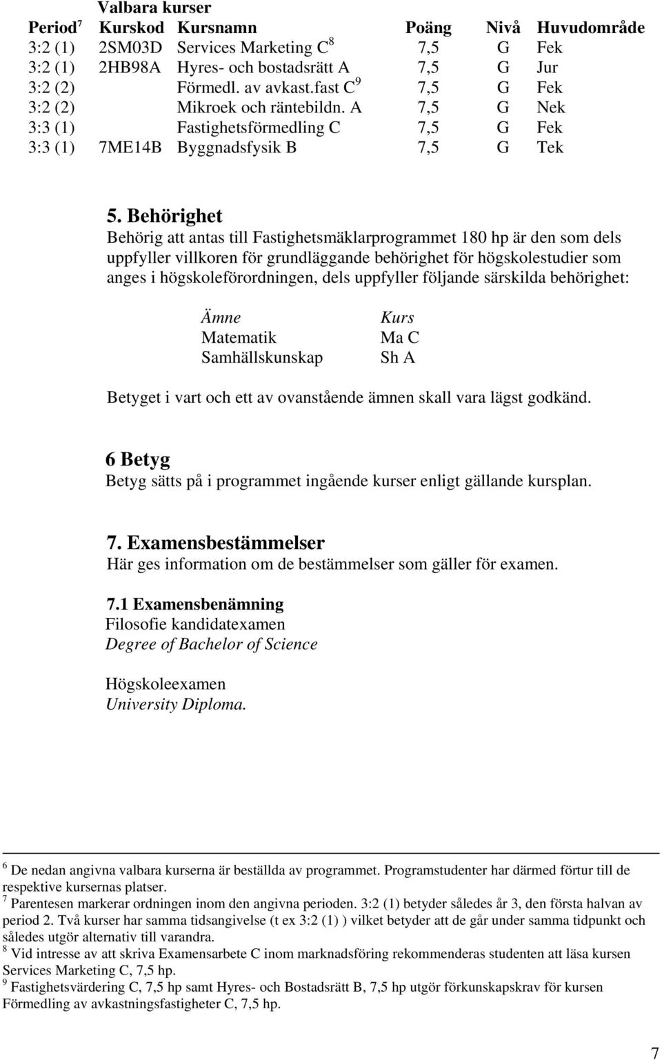 Behörighet Behörig att antas till Fastighetsmäklarprogrammet 180 hp är den som dels uppfyller villkoren för grundläggande behörighet för högskolestudier som anges i högskoleförordningen, dels