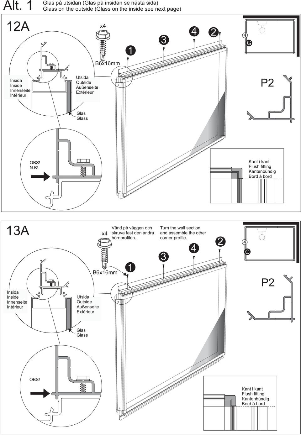 x16mm Utsida Outside Außenseite Extérieur P2 Glas Glass OBS