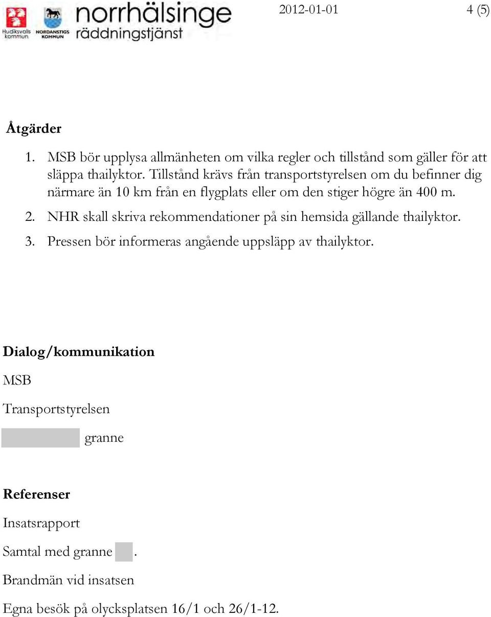 NHR skall skriva rekommendationer på sin hemsida gällande thailyktor. 3. Pressen bör informeras angående uppsläpp av thailyktor.