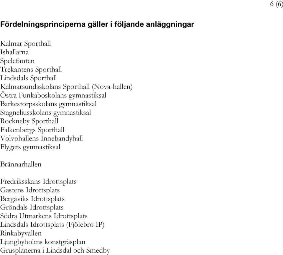 Sporthall Falkenbergs Sporthall Volvohallens Innebandyhall Flygets gymnastiksal Brännarhallen Fredriksskans Idrottsplats Gastens Idrottsplats Bergaviks