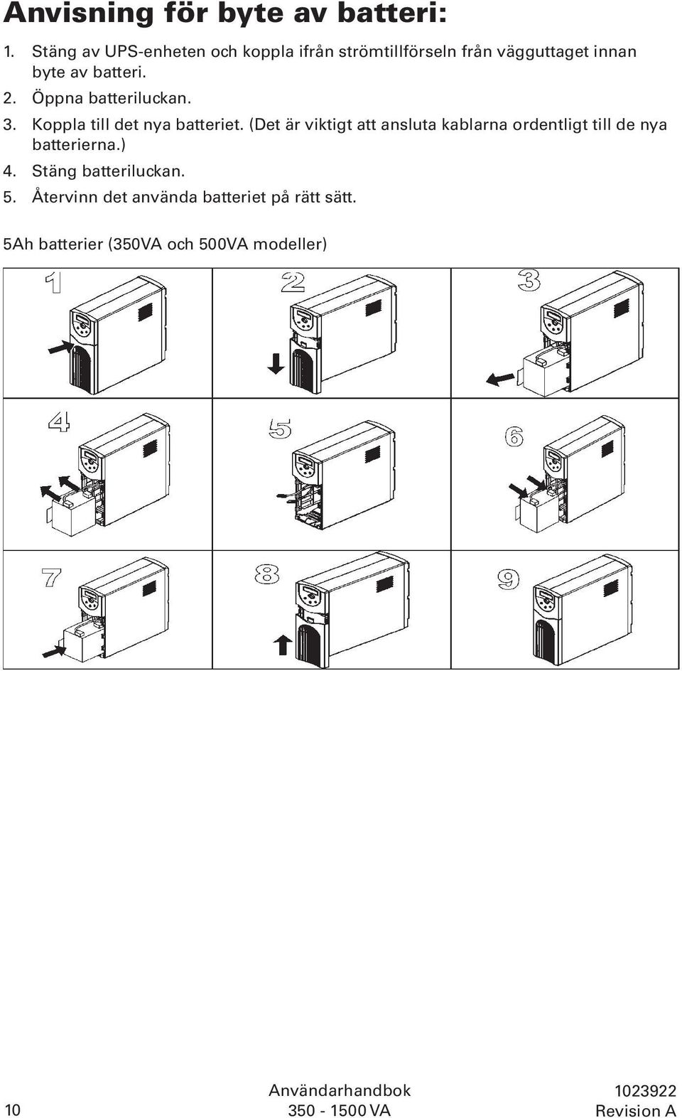 Öppna batteriluckan. 3. Koppla till det nya batteriet.