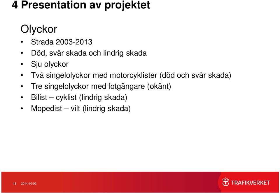 och svår skada) Tre singelolyckor med fotgängare (okänt) Bilist cyklist