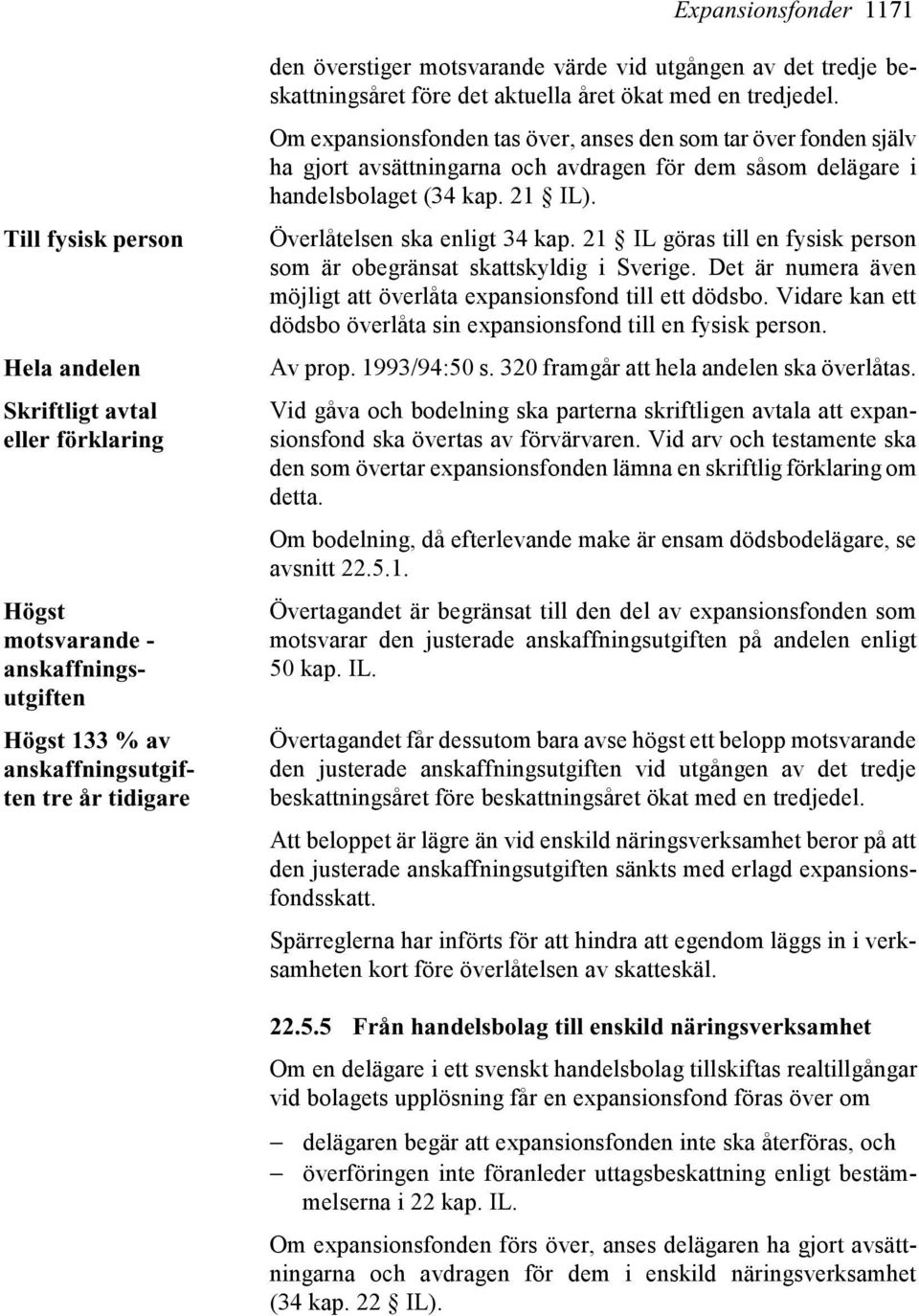 Om expansionsfonden tas över, anses den som tar över fonden själv ha gjort avsättningarna och avdragen för dem såsom delägare i handelsbolaget (34 kap. 21 IL). Överlåtelsen ska enligt 34 kap.