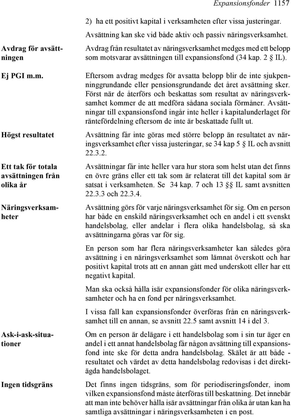 Avsättning kan ske vid både aktiv och passiv näringsverksamhet. Avdrag från resultatet av näringsverksamhet medges med ett belopp som motsvarar avsättningen till expansionsfond (34 kap. 2 IL).