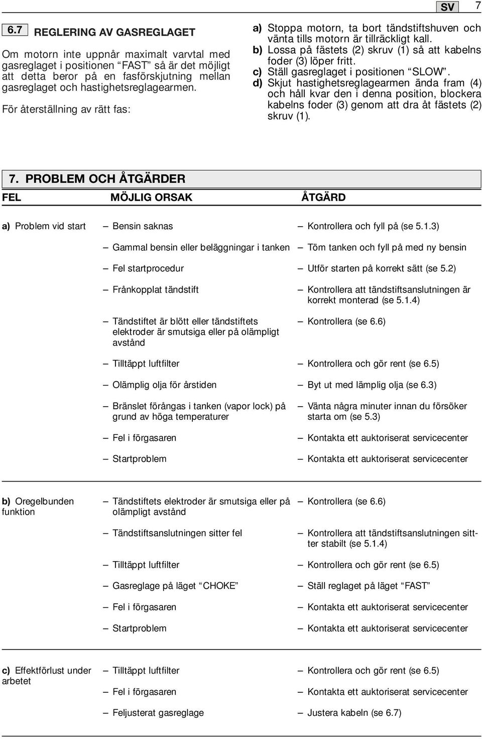 att detta beror på en fasförskjutning mellan c) Ställ gasreglaget i positionen SLOW. gasreglaget och hastighetsreglagearmen.