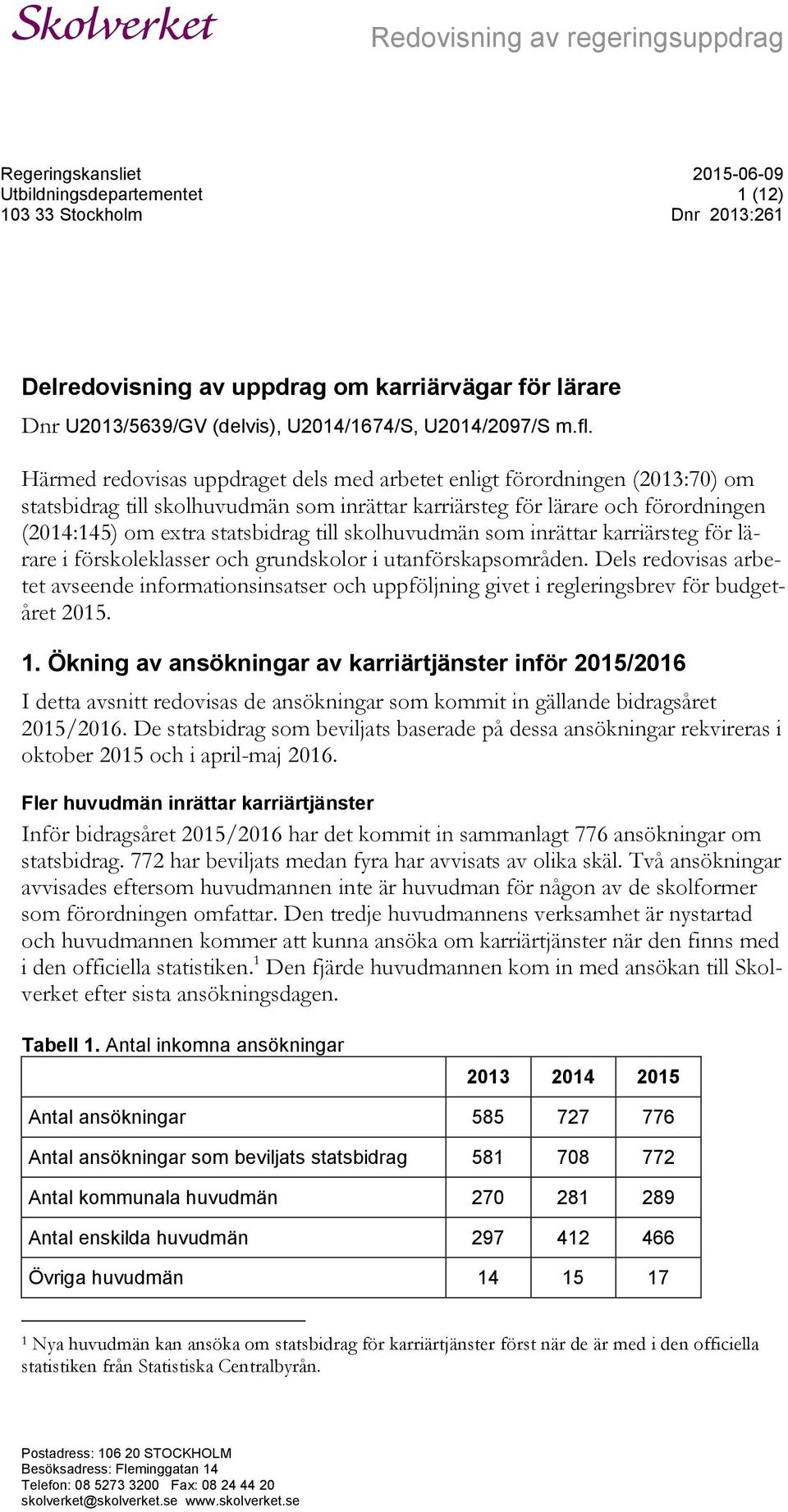 skolhuvudmän som inrättar karriärsteg för lärare i förskoleklasser och grundskolor i utanförskapsområden.