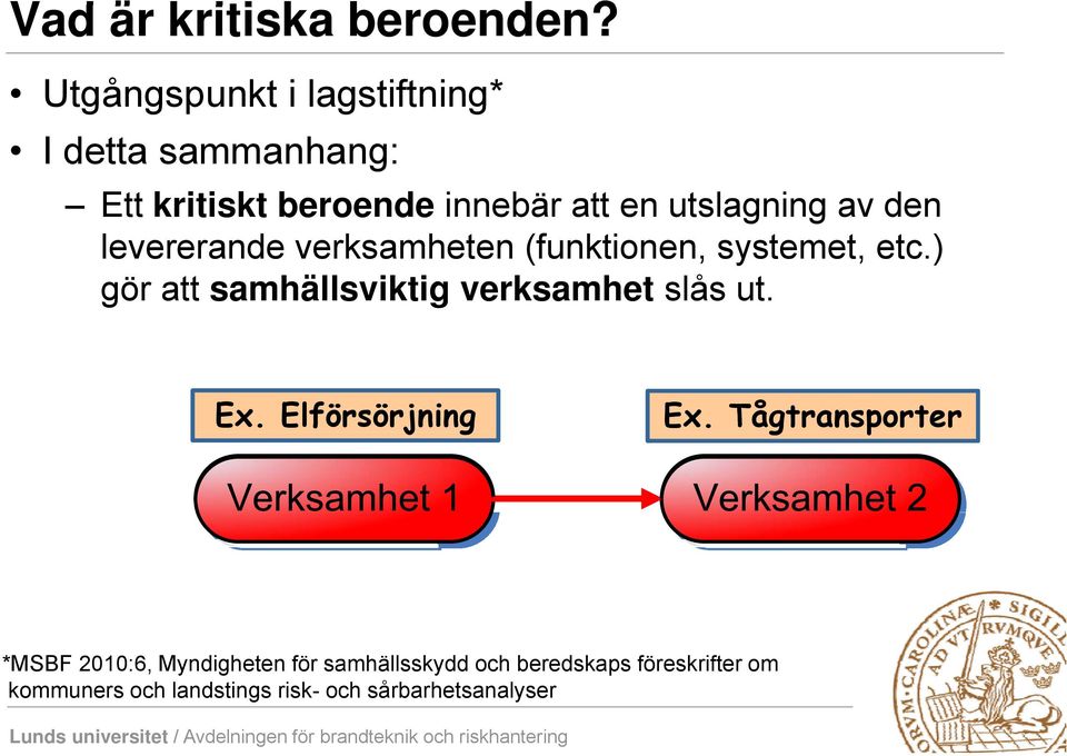 g av den levererande verksamheten (funktionen, systemet, etc.