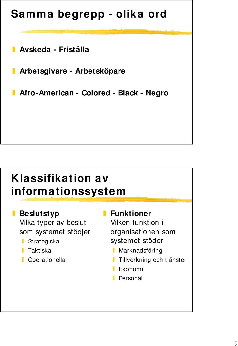 beslut som systemet stödjer Strategiska Taktiska Operationella Funktioner Vilken funktion