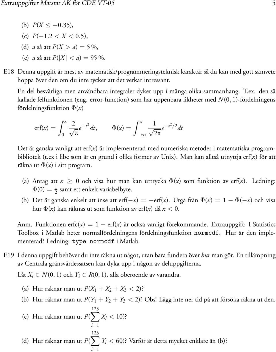 En del besvärliga men användbara integraler dyker upp i många olika sammanhang. T.e. den så kallade felfunktionen (eng.