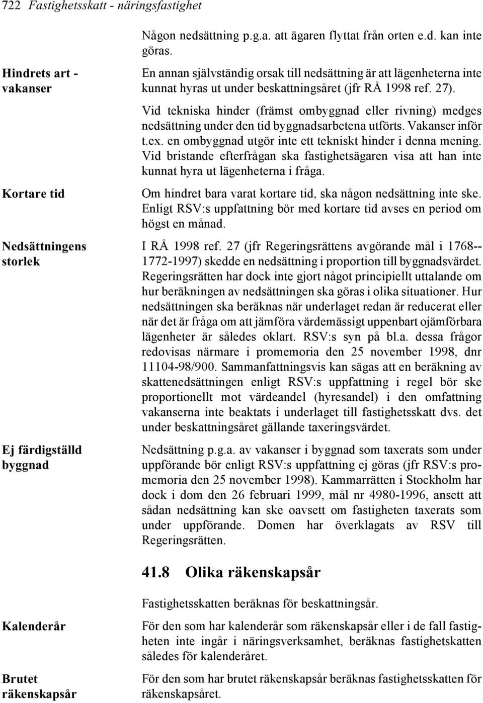 Vid tekniska hinder (främst ombyggnad eller rivning) medges nedsättning under den tid byggnadsarbetena utförts. Vakanser inför t.ex. en ombyggnad utgör inte ett tekniskt hinder i denna mening.