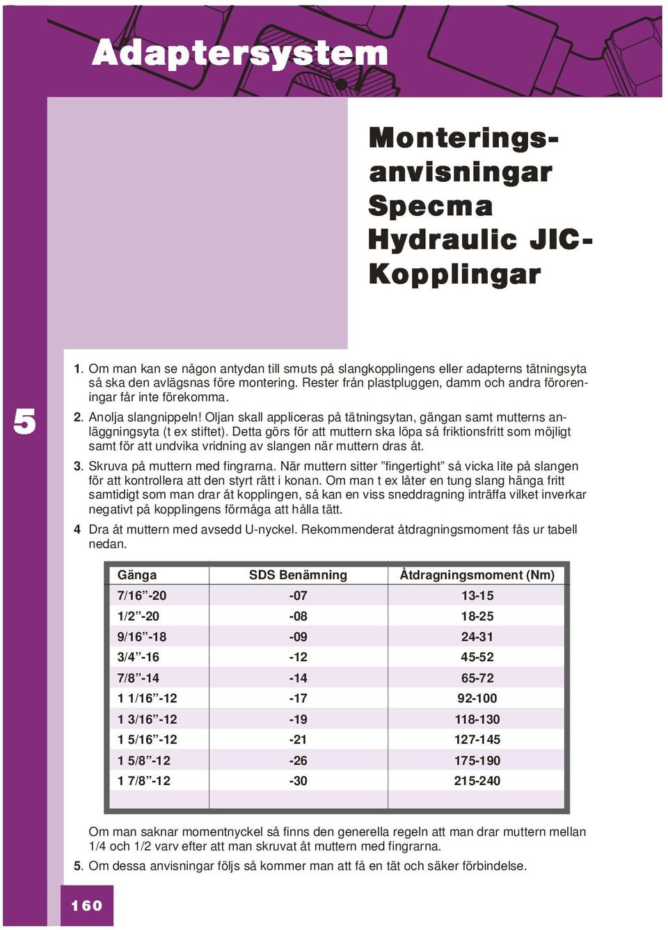 Detta görs för att muttern ska löpa så friktionsfritt som möjligt samt för att undvika vridning av slangen när muttern dras åt. 3. Skruva på muttern med fingrarna.