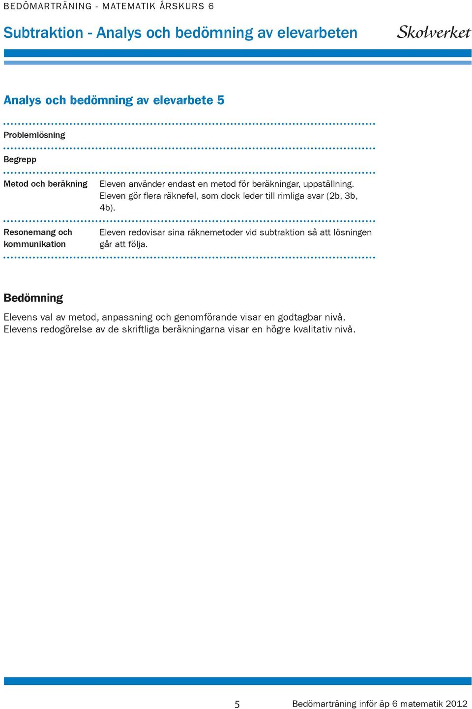 Eleven redovisar sina räknemetoder vid subtraktion så att lösningen går att följa.