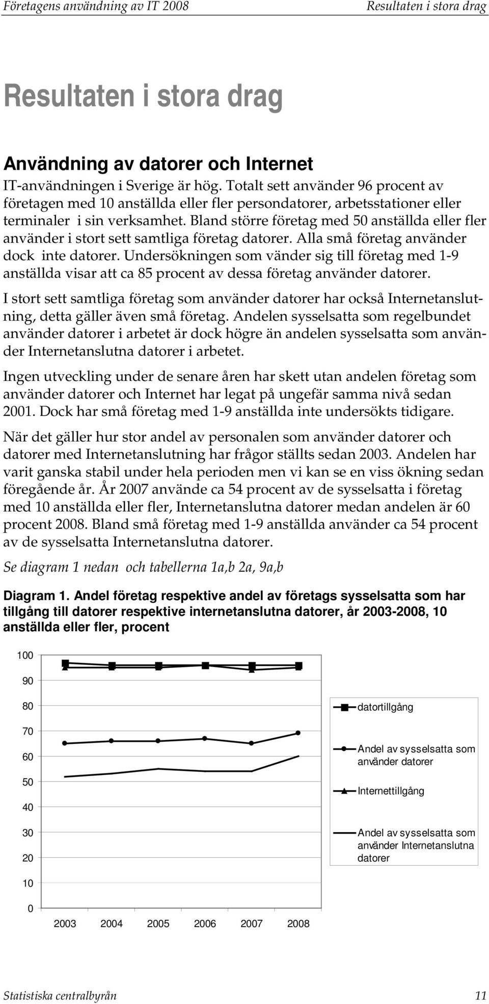 Bland större företag med 50 anställda eller fler använder i stort sett samtliga företag datorer. Alla små företag använder dock inte datorer.