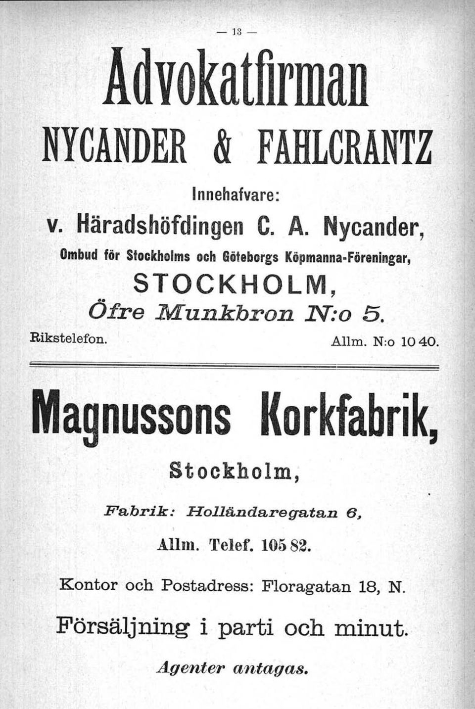 N:o 5. Rikstelefon. Allm. N:o 10 40.