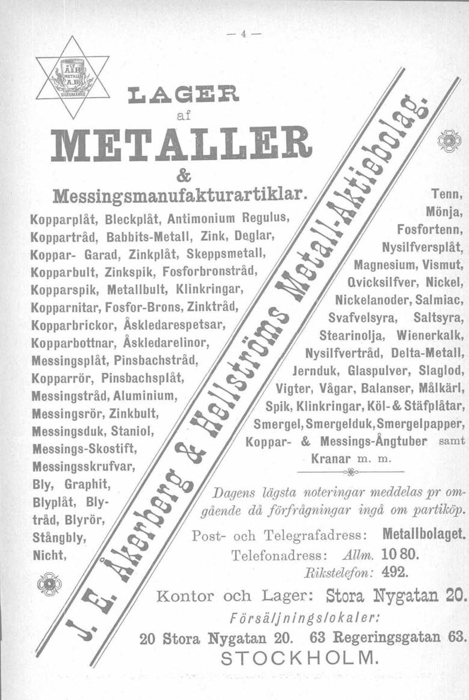 Fosforbronstråd, ~ Magnesium, Vismut, Kopparspik, Metallbult, Klinkringar, ~ o.