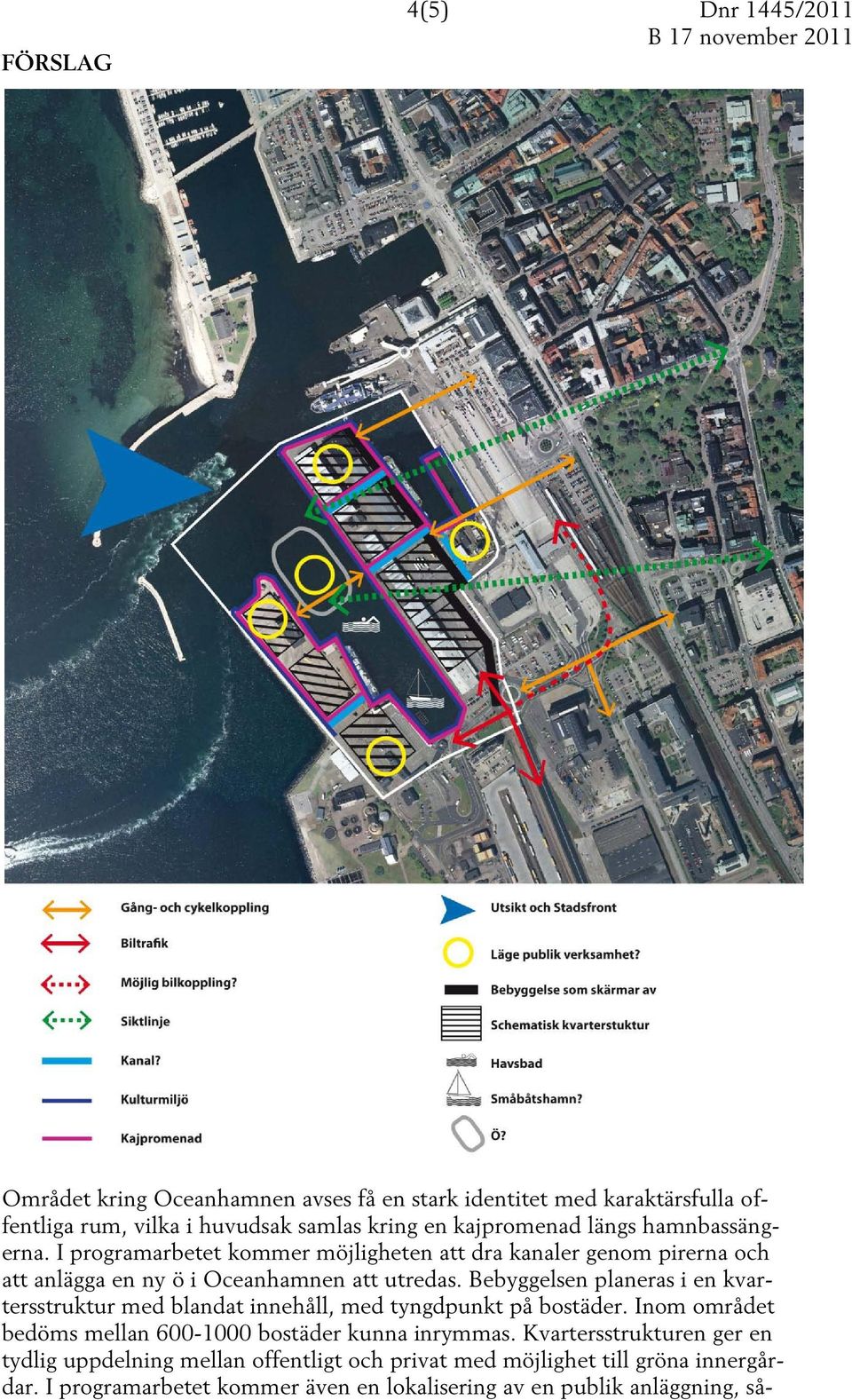 Bebyggelsen planeras i en kvartersstruktur med blandat innehåll, med tyngdpunkt på bostäder. Inom området bedöms mellan 600-1000 bostäder kunna inrymmas.